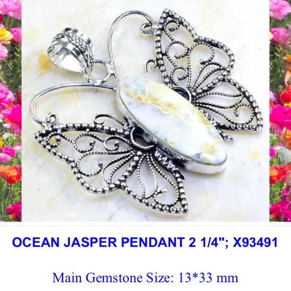 Natural Ocean Jasper Handmade Butterfly Pendant - Picture 3 of 5